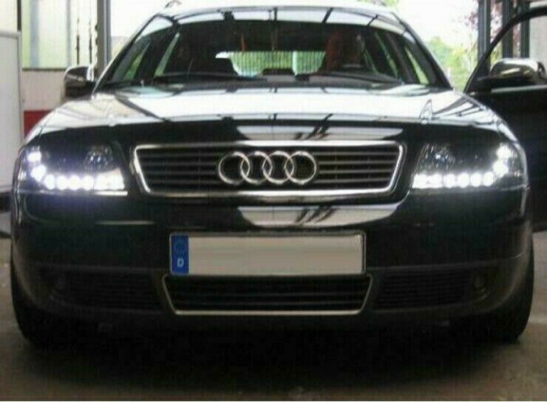 LED Tagfahrlicht Design Scheinwerfer für Audi A6 4B 97-01 schwarz